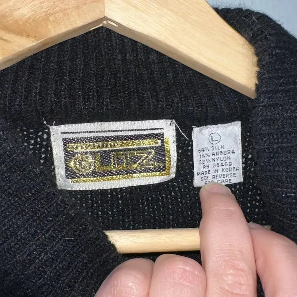 Glitz Vintage Silk Blend Beaded/Embroidered Mock Neck Sweater Black Size Large